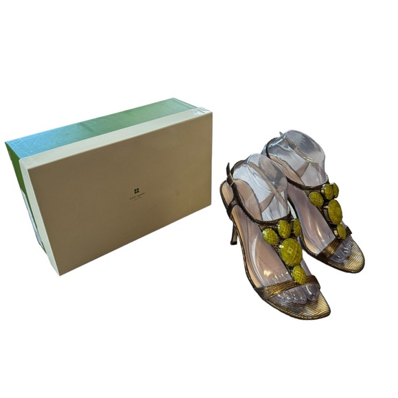 kate spade Shoes - *Women’s Kate Spade Size 8 Lydia Bronze Metal Mini Lizard w Green Stones Sandals